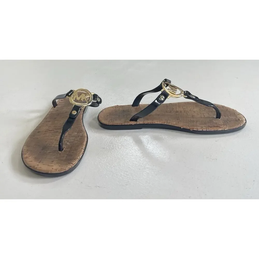 Michael Kors Women Black Logo Thong Sandals Slip On Jelly Summer Flip Flop Sz 7